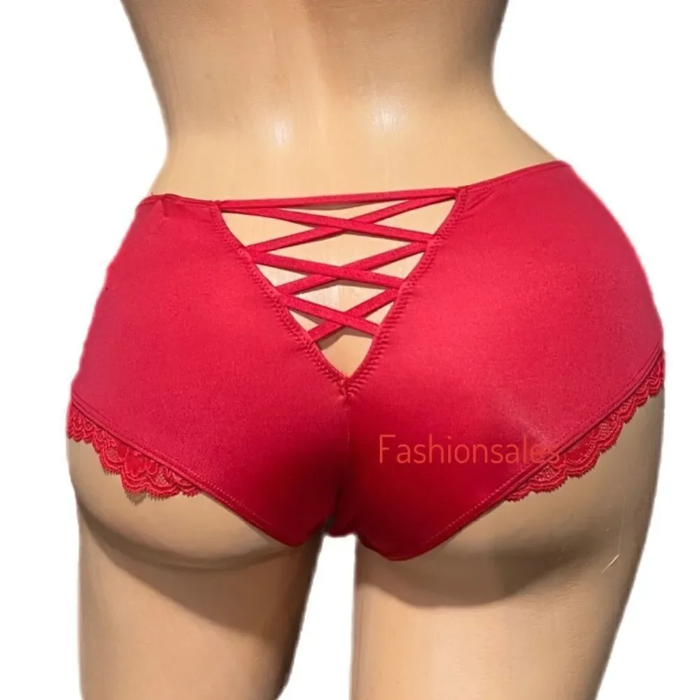 Victorias Secret Very Sexy Smooth Satin Micro Lace-up cheeky panty Red